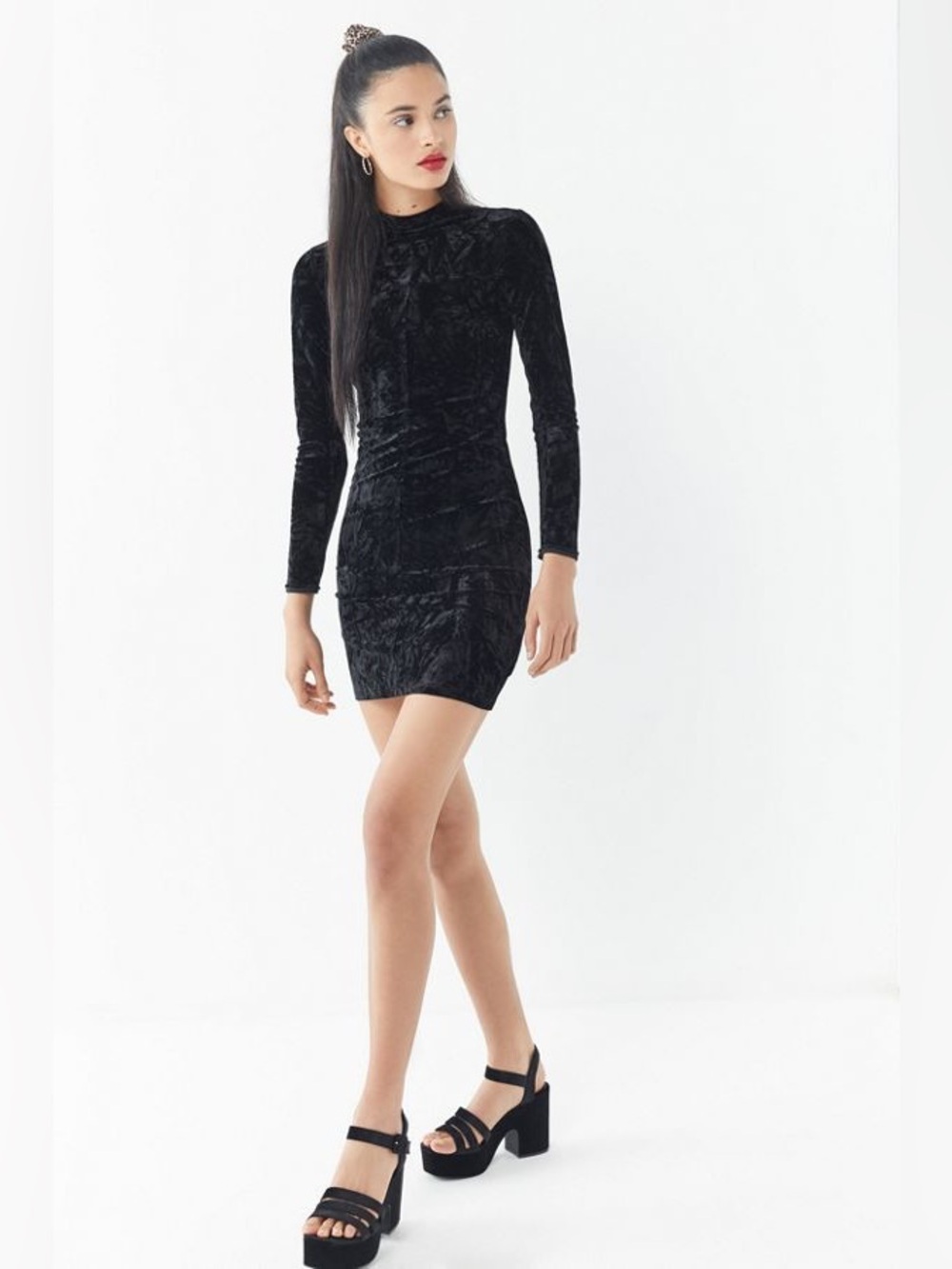 UO Crushed Velvet Long Sleeve Bodycon Mini Dress
